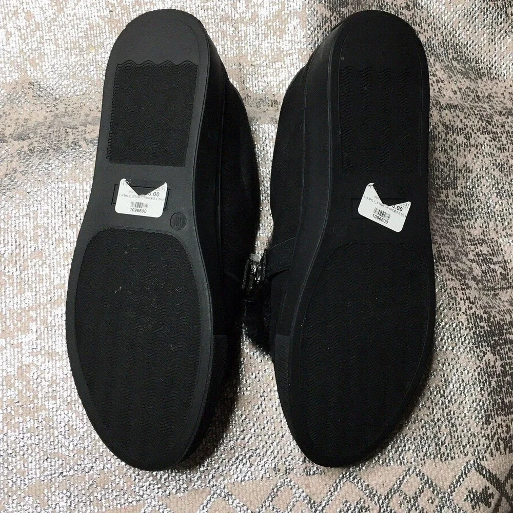 Ashley Stewart Women's Sz 9 Black Faux Suade Fur Loafer Gem Stone Embellished - Picture 5 of 8